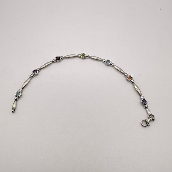 7" 14k white gold and multi-faceted gemstone bracelet! - Picture 1 of 14